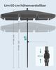 Songmics Sonnenschirm, mit Aufbewahrungstasche, ohne Ständer, UPF 50+, Stahl / Polyester, Grau, 200 x 125 cm Bild 5