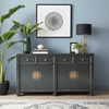 Chinesisches Sideboard Grau Dunkelgrau Messingbeschlag vintage schlicht Schrank Kommode Kolonial-Stil Antik-Stil Lowboard asiatisch orientalisch Fernost shabby-chic Landhaus Bild 3