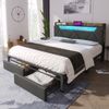 Polsterbett 140x200 cm mit Matratze, LED, USB-C, Stauraum-Kopfteil und 2 Schubladen, Grau Bild 3