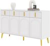 Sideboard 140x38x82 cm, weißes MDF mit Melamin, 4 Türen & 4 Schubladen, goldene Griffe und Beine Bild 3