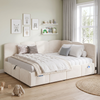 Merax Polsterbett, Kinderbett, Daybett, Stauraumbett, Schlafsofa 140x190 cm, mit Lattenrost, USB-Ladegerät, Stautasche, Jugendbett und Erwachsenen-Kinderbett,Samt, beige (ohne Matratze) Bild 3