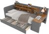 Polsterbett 90×200 cm aus Leinen-Stoff und MDF mit Schreibtisch und zweißSchubladen, grau Bild 5