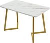Esstisch 117x68x75 cm, MDF-Tischplatte in Marmoroptik mit goldenen Eisenbeinen,Weiß und Golden Bild 5
