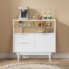 Flieks Sideboard 80x35x80 cm, Anrichte mit LED-Lichtleiste, Sideboard mit Glasschiebetüren, 2 Schubladen, Küchenschrank & Wohnzimmerschrank, Weiß Bild 3