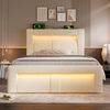 Polsterbett 90×200 cm aus Samt-Stoff mit LED-Beleuchtung und Matratze, beige Bild 3