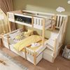 BlingBin Etagenbett Hochbett Stockbett Jugendbett (1-St, 90/140x200 cm, Massivholz & MDF, Weiß/Natur, ideal für Kinderzimmer), mit Kreidetafel, Stauraum-Treppe, 2 Schubladen und Leiterschrank Bild 5