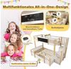 BlingBin Etagenbett Hochbett Stockbett Jugendbett (1-St, 90/140x200 cm, Massivholz & MDF, Weiß/Natur, ideal für Kinderzimmer), mit Kreidetafel, Stauraum-Treppe, 2 Schubladen und Leiterschrank Bild 2