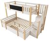 BlingBin Etagenbett Hochbett Stockbett Jugendbett (1-St, 90/140x200 cm, Massivholz & MDF, Weiß/Natur, ideal für Kinderzimmer), mit Kreidetafel, Stauraum-Treppe, 2 Schubladen und Leiterschrank Bild 4