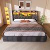 Merax Polsterbett 180x200 cm Doppelbett mit Hydraulischem Stauraum & LED-Kopfteil, 4 Ladestation (USB/Type-C), Grauer Leinenstoff (Ohne Matratze) Bild 3