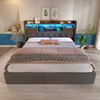 Merax Polsterbett 180x200 cm Doppelbett mit Hydraulischem Stauraum & LED-Kopfteil, 4 Ladestation (USB/Type-C), Grauer Leinenstoff (Ohne Matratze) Bild 2