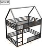 Haus Etagenbett 140x200 mit LED, Metall Hochbett mit Zaungeländer und Himmeldach, Spielbereich unten, schwarz Bild 4
