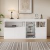 Sideboard Wohnzimmer Weiß Hochglanz 155 cm mit LED Beleuchtung (App) & 3 Glasböden offenem Fach,Moderner Aufbewahrungsschrank Bild 4