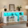 Sideboard Wohnzimmer Weiß Hochglanz 155 cm mit LED Beleuchtung (App) & 3 Glasböden offenem Fach,Moderner Aufbewahrungsschrank Bild 2