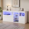 Sideboard Wohnzimmer Weiß Hochglanz 155 cm mit LED Beleuchtung (App) & 3 Glasböden offenem Fach,Moderner Aufbewahrungsschrank Bild 3