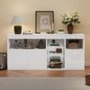 Sideboard Wohnzimmer Weiß Hochglanz 155 cm mit LED Beleuchtung (App) & 3 Glasböden offenem Fach,Moderner Aufbewahrungsschrank Bild 5