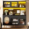 Odikalo Küchenbuffet Küchenschrank Buffetschrank mit LED (145 x 39 x 171 cm, Landhausstil, 5 Türen, mit LED-Lichtleiste & Ordnungslockplatte, Fluted Glas Türen) Bild 2