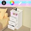 oyajia Nachttisch mit Beleuchtung LED und Ladefunktion USB & Type-C, Nachtschrank mit 2 Schubladen und 1 offener Ablage Bild 4