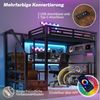 Flieks Hochbett Kinderbett Metall 140x200 cm mit Lichtleiste Schreibtisch USB-Aufladen Bild 4