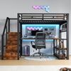 Flieks Hochbett Kinderbett Metall 140x200 cm mit Lichtleiste Schreibtisch USB-Aufladen Bild 2