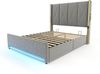 LVHOM Polsterbett mit Stauraum, Doppelbett mit LED, USB-Anschlüsse und Seitentaschen, Funktionbett, 160x200 cm, Grau Bild 2