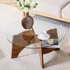 Beistelltisch 80x 80x36 cm aus Sicherheitsglas mit fächerförmigem MDF-Gestell in Nussbaum-Optik Bild 2