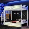 Merax Etagenbett, 90 × 200 cm, Jugendbett, Hochbett, mit Stauraum und kleiner Treppe im Schrankstil, mit LED-Beleuchtung, Hohem Geländer, Weiß Bild 3