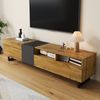 TV-Schrank 170 cm Holzfarbe & Dunkelgrau, modernes TV-Lowboard mit Klapptür, Seitentüren und offenen Fächern Bild 4