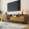 TV-Schrank 170 cm Holzfarbe & Dunkelgrau, modernes TV-Lowboard mit Klapptür, Seitentüren und offenen Fächern Bild 3