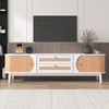 TV-Schrank Rattan MDF Holz Schubladen Türen Wohnzimmer Massivholz Kommode Natur-Design Modern Bild 2