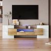 TV-Schrank 200 cm Hochglanzweiß & Holz mit LED-Beleuchtung, 6 Türen, 2 Schubladen, 3 offene Fächer Bild 2