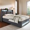 Polsterbett mit USB 90x200 cm,LED Einzelbett mit Lattenrost aus Metallrahmen,Bettgestell aus Leinenmaterial Jugendbett (Ohne Matratze) Bild 4