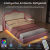 HOMAVO 90×200 cm Polsterbett, Kinderbett, Rosa, Samt, Einzelbett, mit LED-Beleuchtung Bild 4