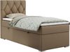 Boxspringbett ALDA, Einzelbett mit gestepptem Kopfteil und einem Bettkasten, 90x200 - Braun Kunstleder - links - H3 Bild 2