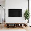 FineBuy Lowboard Sheesham Massivholz 160 cm, TV Board mit Front in Steinoptik & schwarzem Metallgestell, Fernsehschrank Industrial Design, TV Möbel Wohnzimmer Holz Metall Bild 4