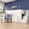 Kinderhochbett 90x200 cm mit Schreibtisch, Schrank und Treppe – MDF in Weiß Bild 2