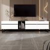 Modernes TV-Lowboard 180 cm in Weiß mit Klappfach, offenen Fächern und Doppeltüren – Minimalistischer Fernsehschrank als Sideboard, TV-Möbel & Wohnzimmerschrank mit viel Stauraum Bild 3