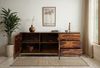 FineBuy Sideboard Sheesham Massivholz 180 cm 2 Türen & 3 Schubladen - Massive Retro Kommode mit Goldfarbenem Metall Gestell - Design Natur Anrichte - Handmade Industrial Bild 4