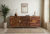FineBuy Sideboard Sheesham Massivholz 180 cm 2 Türen & 3 Schubladen - Massive Retro Kommode mit Goldfarbenem Metall Gestell - Design Natur Anrichte - Handmade Industrial Bild 2