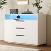 Sideboard, Holzwerkstoff mit LED & 3 Schubladen, 120x40x85 cm, Weiß Bild 2