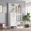 Merax 175.5 cm Garderobenständer Kleiderständer, Garderobenständer, Bücherregal, 7-in-1 Garderobenständer mit Schuhbank, Garderobe mit 7 Haken, Weiß Bild 2