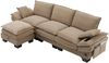 3-Sitzer Sofa aus Cord mit Hocker & USB-Anschluss, 260 x 132 x 84 cm, Khaki Bild 5