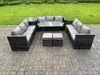 Fimous Rattan Gartenmöbel Set im Balkon Lounge Sofa Garten Esstisch Set mit Beistelltisch 2 kleine Fußhockern 11-Sitzer Dunkelgrau Gemischt Bild 2