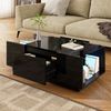 Couchtisch, Holzwerkstoff mit Glasplatten, LED & Stauraum, 105x50x35 cm, Schwarz Bild 5