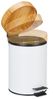 Relaxdays Kosmetikeimer mit Bambus-Deckel, Stahl, 3 Liter, Weiß Bild 2