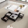 Merax Couchtisch mit 360°drehbarer Tischplatte, Doppelschicht Wohnzimmertisch mit 3 Schubladen, Hochglanz geometrischer Kaffeetish, anhebbarer Sofatisch, Beistelltisch mit Stauraum, Weiß+Schwarz Bild 3