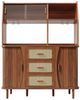 Flieks Küchenbuffet Hochschrank mit Glasschiebetüren und Rattan-Schubladen Holzoptik (140 x 40,5 x 174,5 cm, 1-St, Mehrzweckschrank mit Massivholzbeine) Küchenschrank mit Arbeitsplatte und Gläserhalter Walnussholzfarbe Bild 4