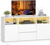 TV-Schrank mit RGB LED-Beleuchtung(25 Farben), Fernsehschrank für Fernseher bis 65 Zoll, Lowboard mit 2 Schubladen 3 offenen Fächern, für Wohnzimmer Schlafzimmer, Weiß Bild 2