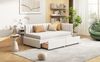 Klassisches Schlafsofa Mid-Century Design Samt Beige 90x200 cm mit 2 Schubladen Stauraum Austauschbare Rückenlehne Lattenrost Inklusive 120kg Tragkraft Elegantes Gästebett Wohnzimmer Sofa Bild 4