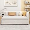 Klassisches Schlafsofa Mid-Century Design Samt Beige 90x200 cm mit 2 Schubladen Stauraum Austauschbare Rückenlehne Lattenrost Inklusive 120kg Tragkraft Elegantes Gästebett Wohnzimmer Sofa Bild 2