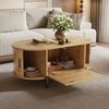 Couchtisch oval B 100 x T 50 x H 40 cm, MDF in Naturfarbe mit Rattan-Türen und Metallbeinen Bild 4